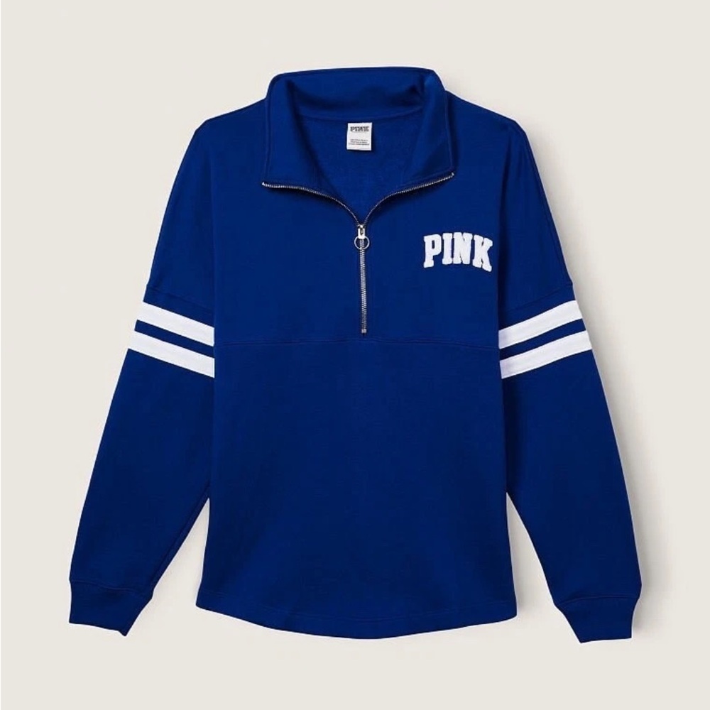 ⚫️ Victoria's Secret PINK  Blue Fleece Oversized Quarter-Zip Sweatshirt Size Med